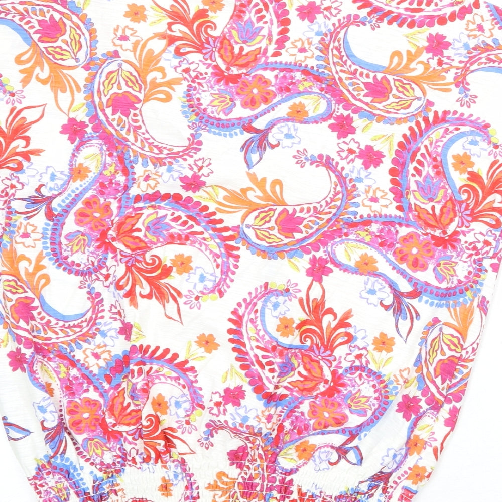 M&Co Womens Multicoloured Paisley 100% Cotton Basic Blouse Size 10 V-Neck