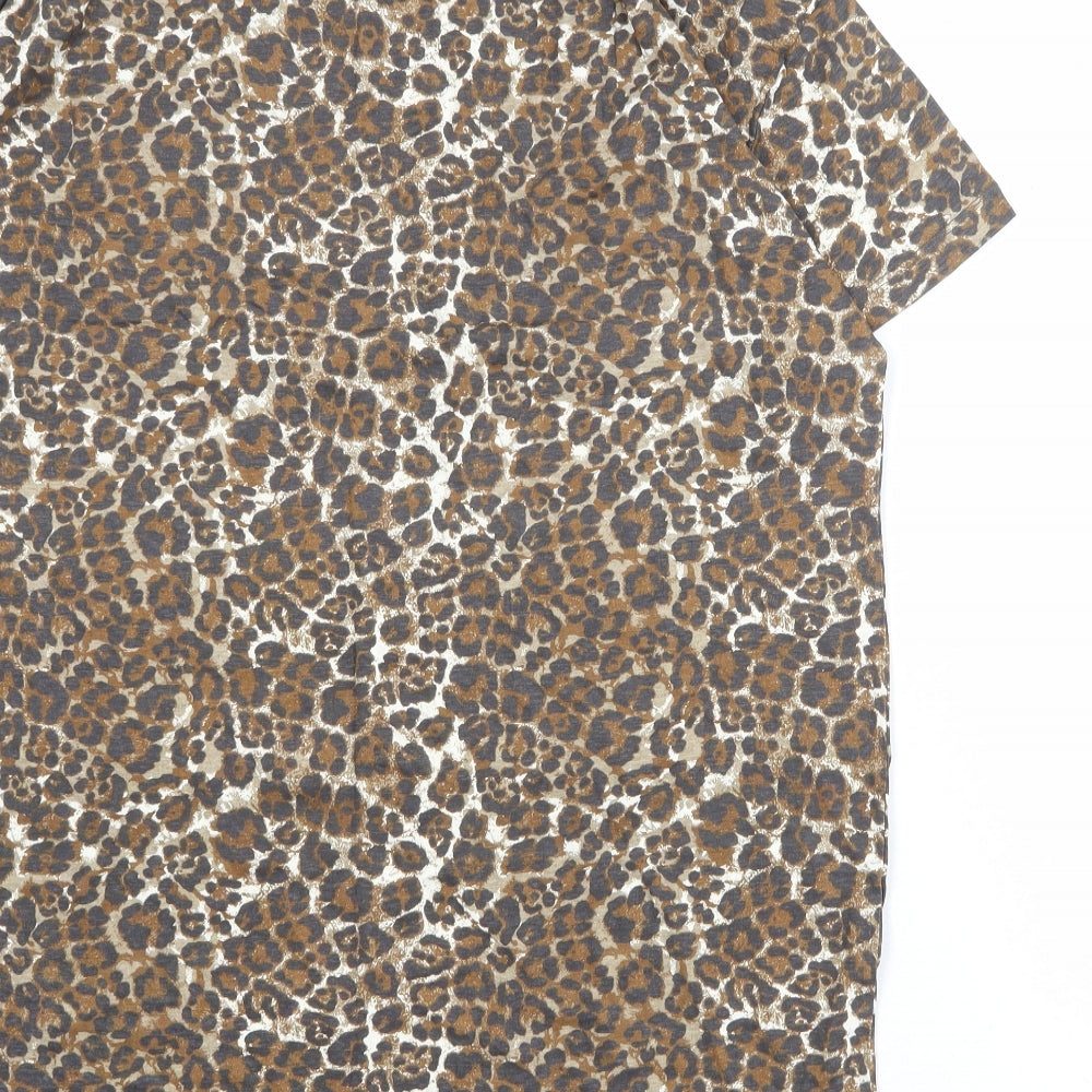Very Womens Brown Animal Print 100% Cotton Basic T-Shirt Size 12 Crew Neck - Leopard Print