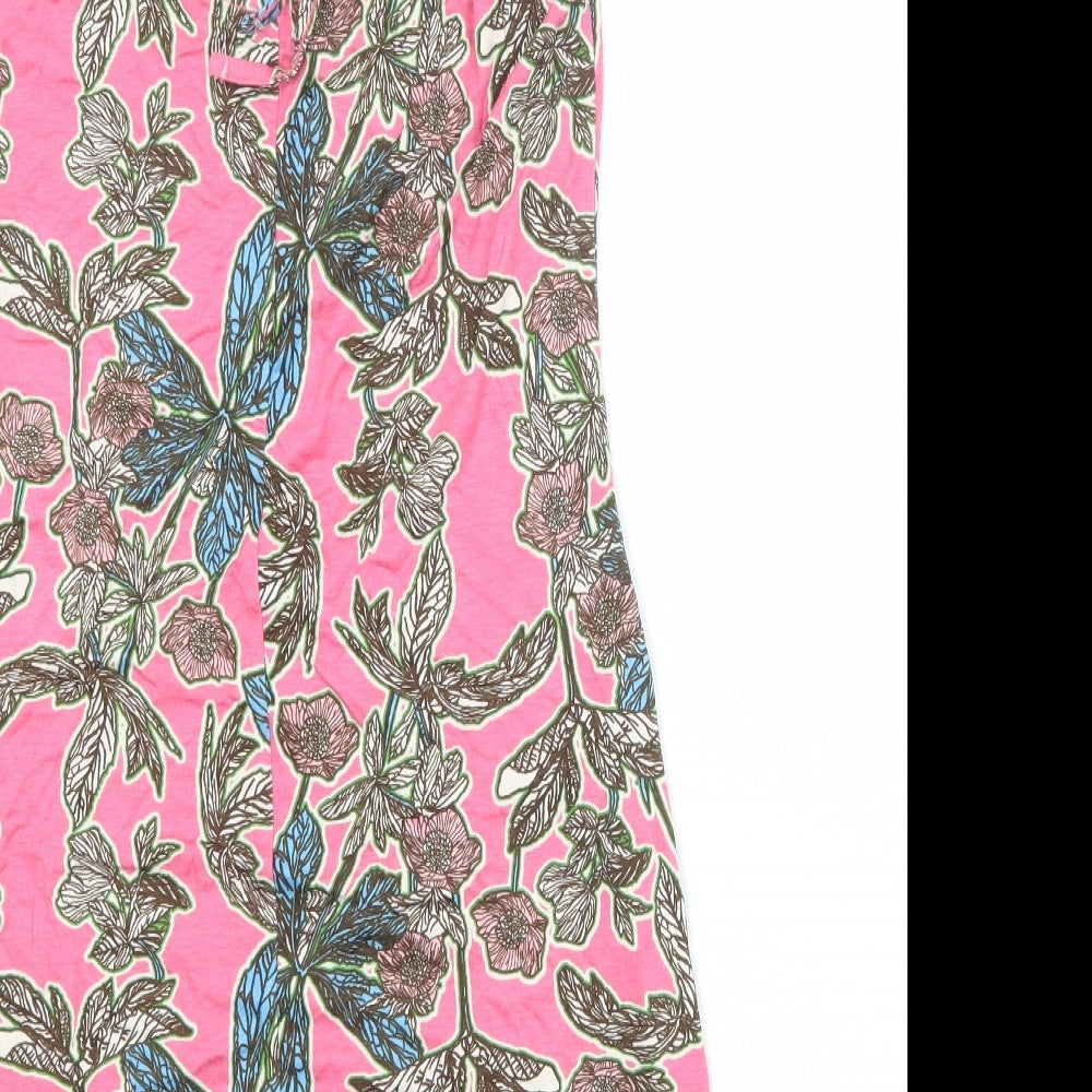 South Womens Pink Floral Viscose Shift Size 10 Round Neck Tie