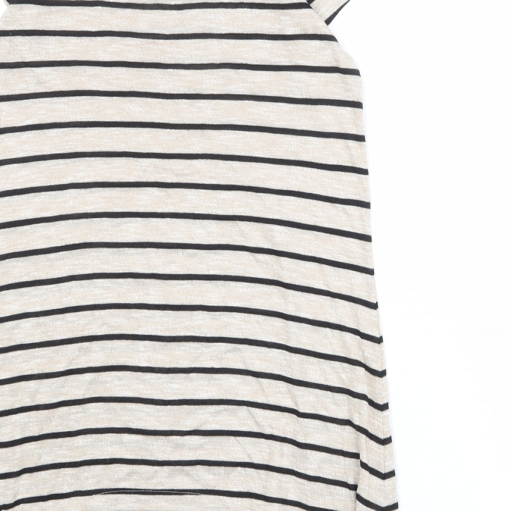 M&Co Womens Beige Striped Viscose Basic T-Shirt Size 12 Scoop Neck - Asymmetric