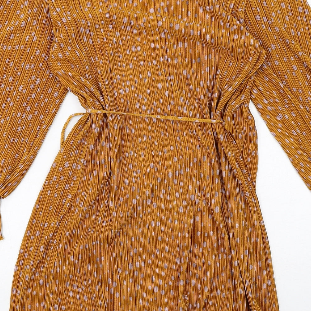 VERO MODA Womens Yellow Polka Dot Polyester Wrap Dress Size XS V-Neck Tie