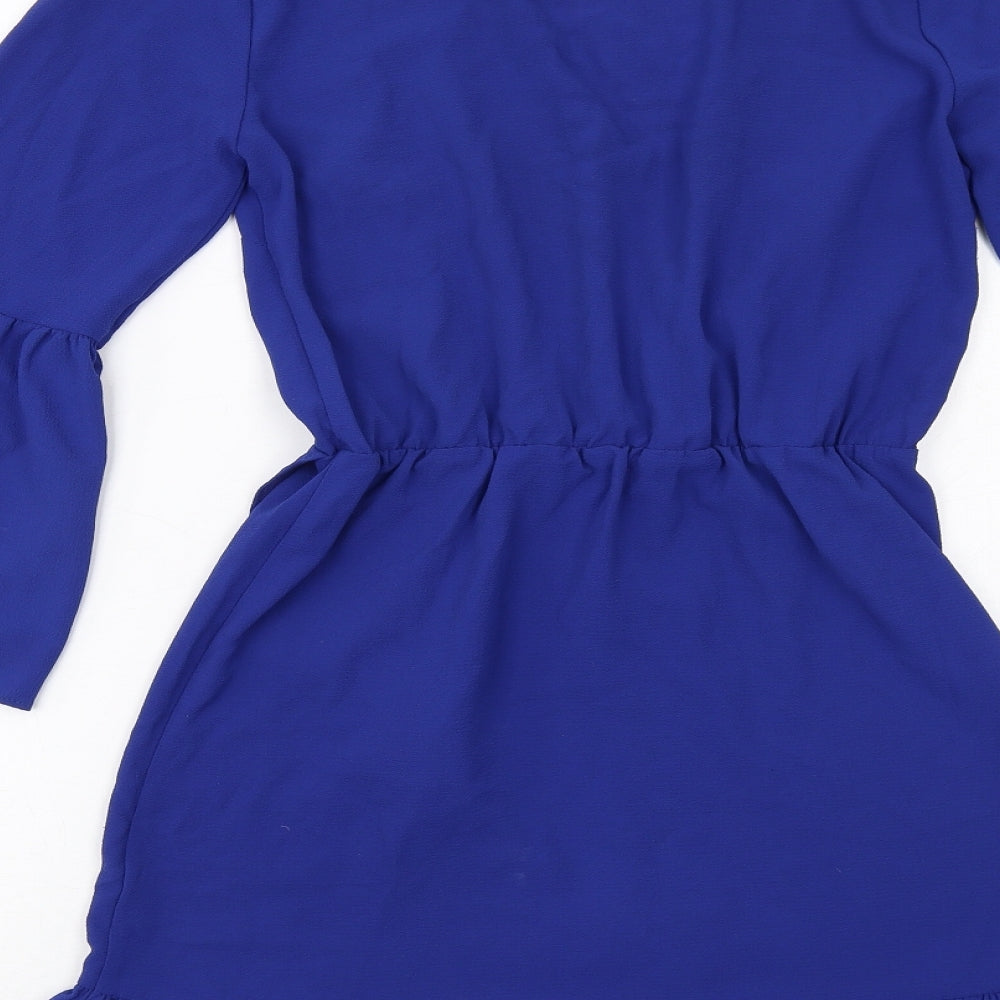 Miss Selfridge Womens Blue Polyester A-Line Size 8 V-Neck Pullover