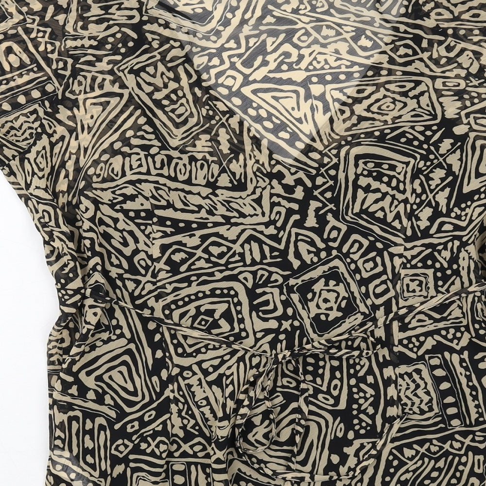 Savoir Womens Black Geometric Polyester Basic Blouse Size 16 V-Neck