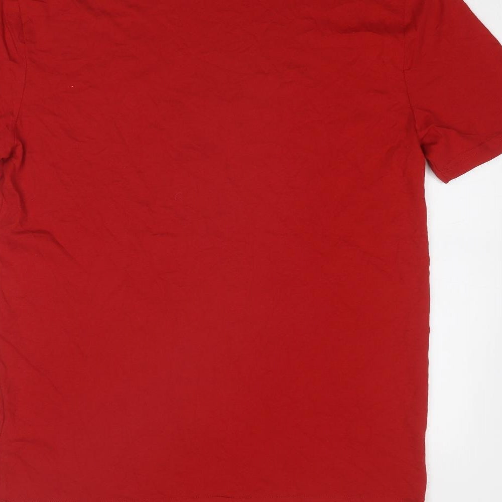 Marks & Spencer Mens Red Cotton T-Shirt Size S Round Neck - Merry Christmas Brew Dolph