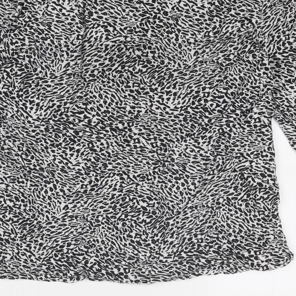 Zara Womens Black Animal Print Viscose Basic Button-Up Size XS Collared - Leopard Print