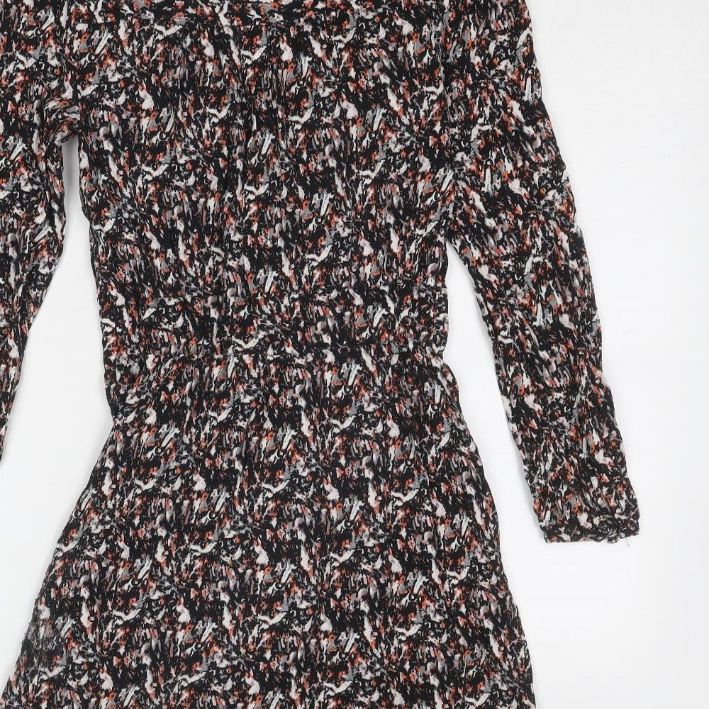 Warehouse Womens Black Geometric Viscose Mini Size 8 V-Neck Zip