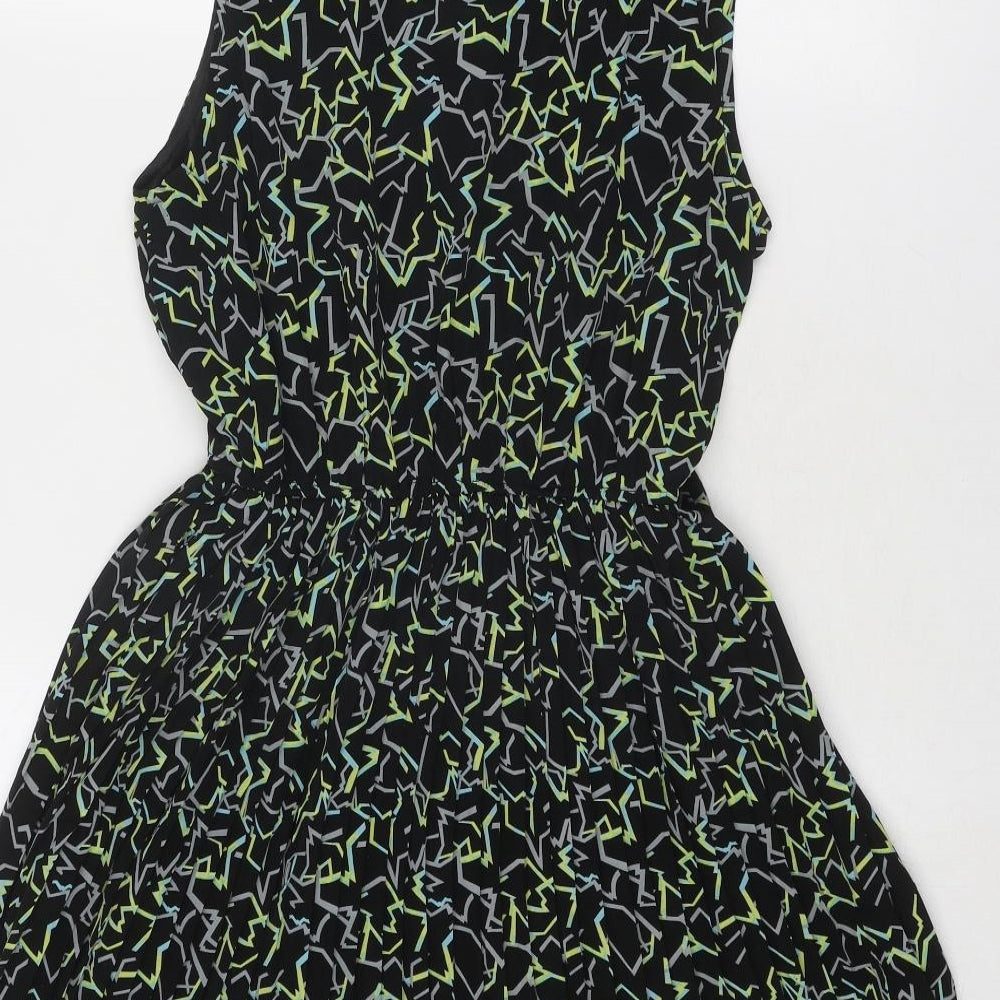Max C Womens Black Geometric Polyester Shirt Dress Size M Collared Button