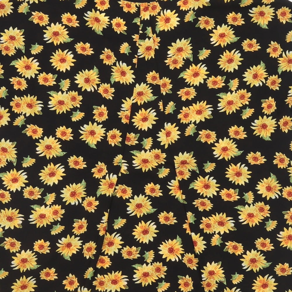 Pleione Womens Yellow Floral Polyester Basic Blouse Size S Boat Neck