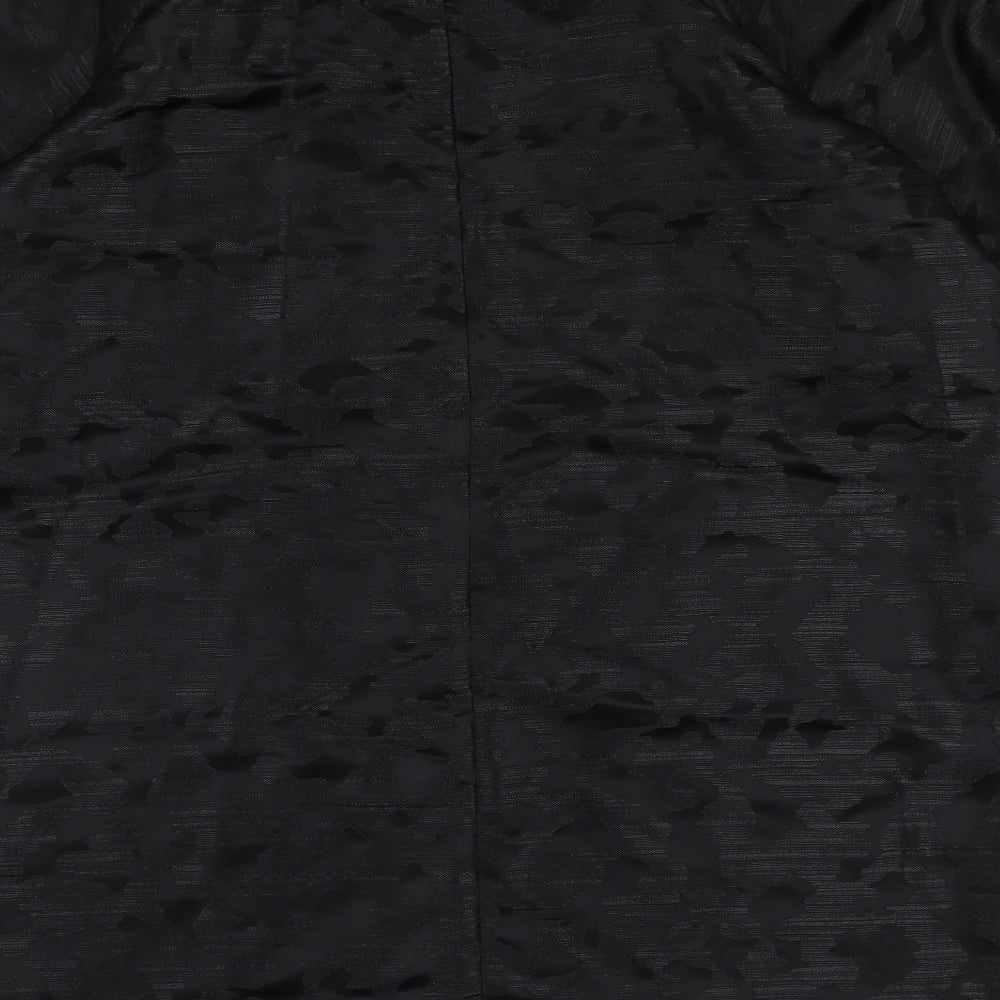 Marks & Spencer Womens Black Animal Print Polyester Trapeze & Swing Size 16 Boat Neck Button - Puff Sleeve