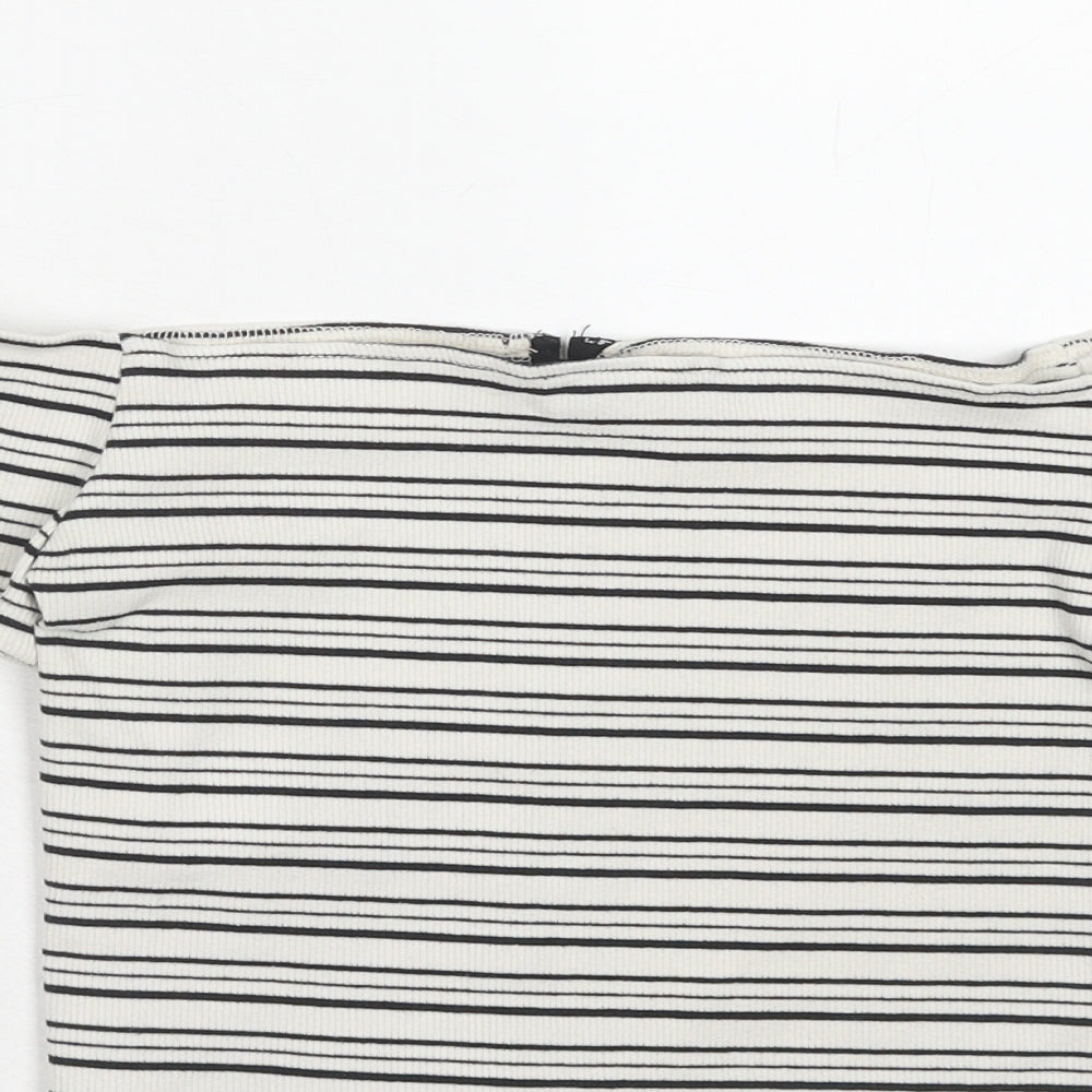 Topshop Womens White Striped Cotton Basic Tank Size 8 Square Neck