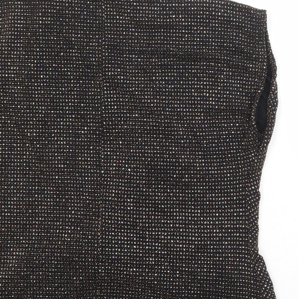 New Look Womens Black Nylon Basic Blouse Size 8 Mock Neck