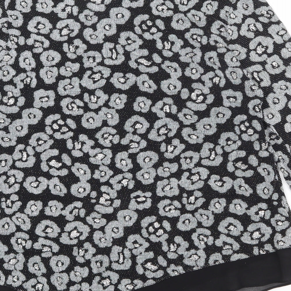 Roman Womens Black Animal Print Polyamide Basic Blouse Size 12 Boat Neck - Asymmetric