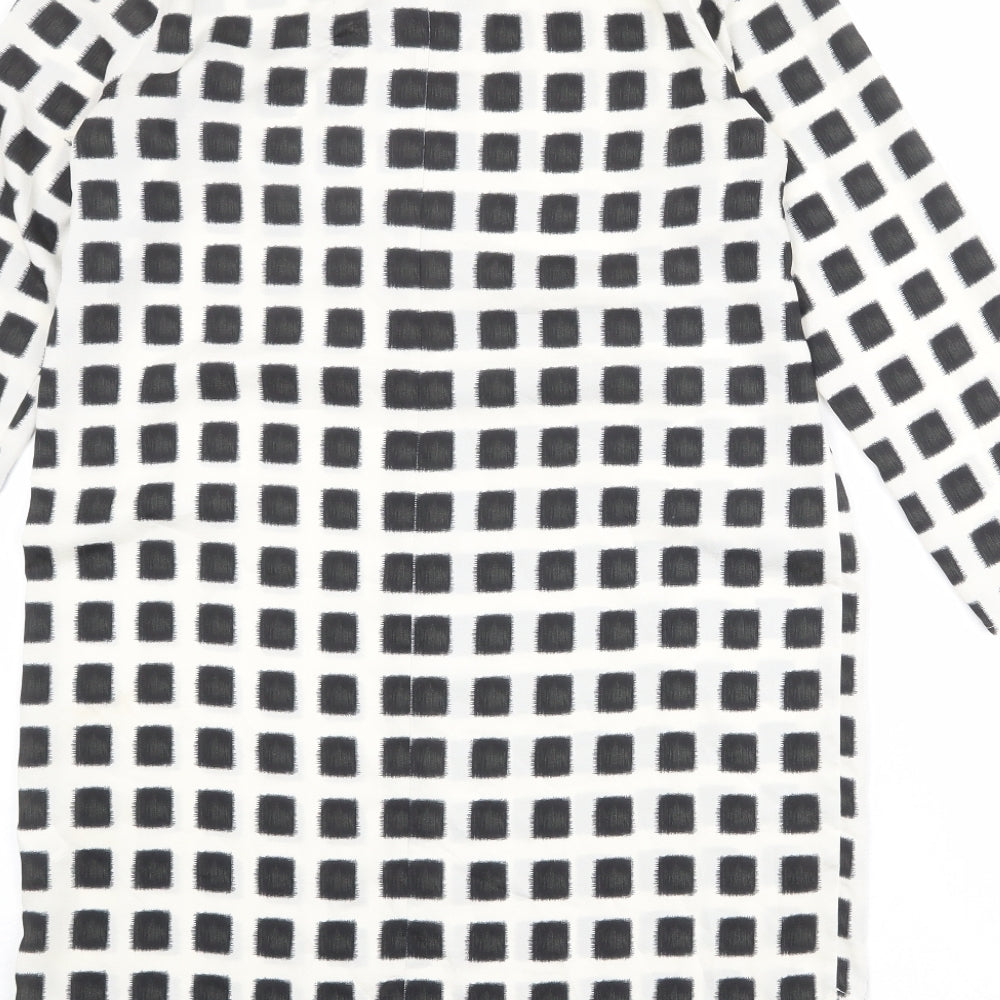 Topshop Womens Ivory Check Polyester Shift Size 10 Boat Neck Button