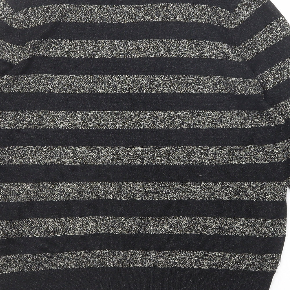 Marks & Spencer Womens Black V-Neck Striped Viscose Pullover Jumper Size S
