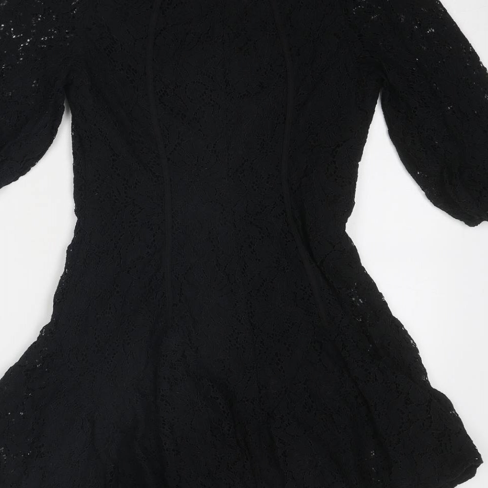 ASOS Womens Black Nylon A-Line Size 8 Round Neck Button