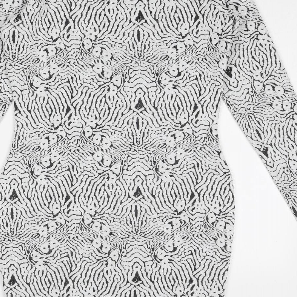 River Island Womens White Geometric Polyester Shift Size 12 Round Neck Pullover