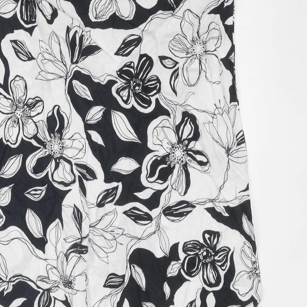 Marks & Spencer Womens White Floral Linen Swing Skirt Size 12 Button