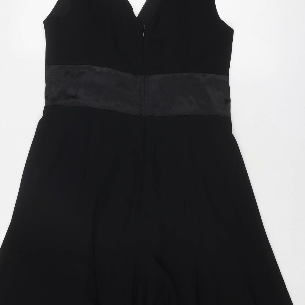 Stax Womens Black Polyester A-Line Size 12 V-Neck Zip