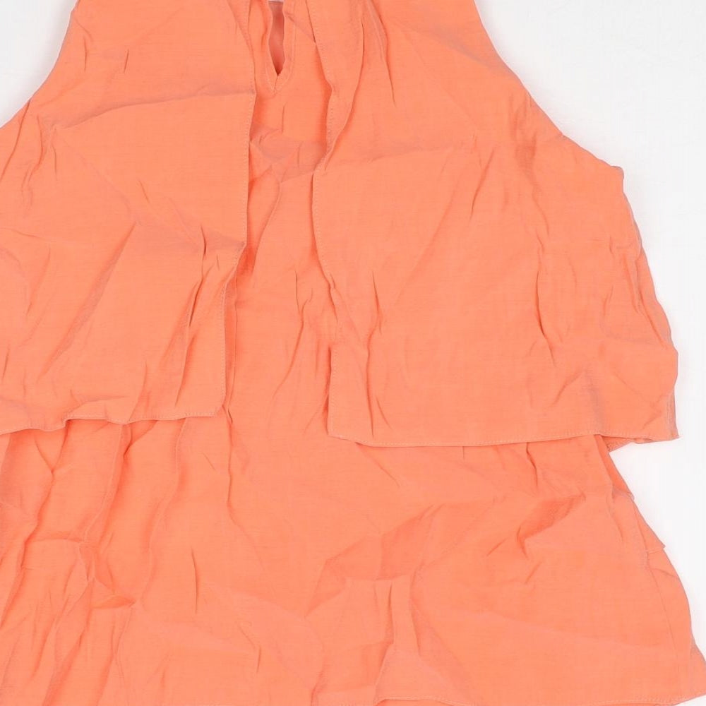 River Island Womens Orange Polyester Basic Tank Size 6 Round Neck