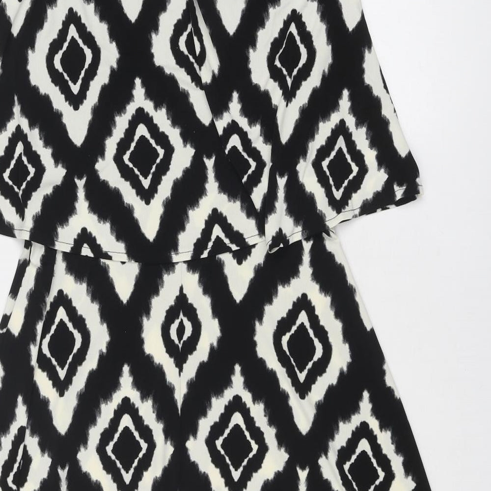 M&Co Womens Black Geometric Polyester Trapeze & Swing Size 12 Round Neck Button
