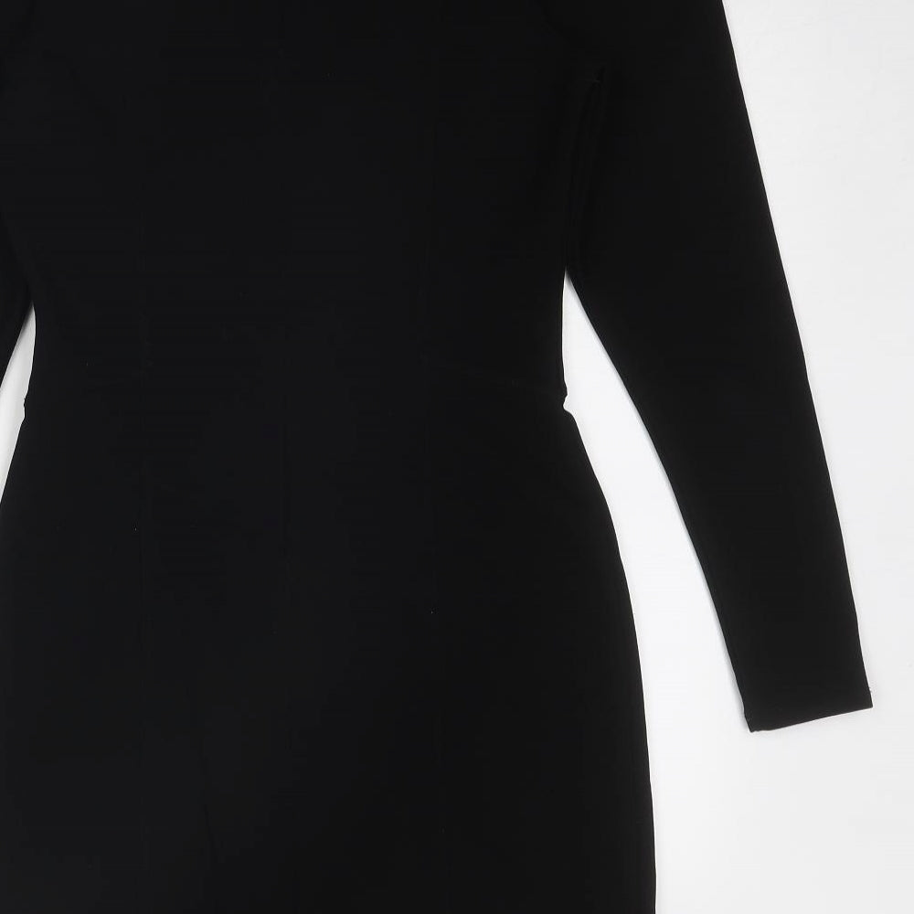 H&M Womens Black Polyester A-Line Size S Round Neck Zip