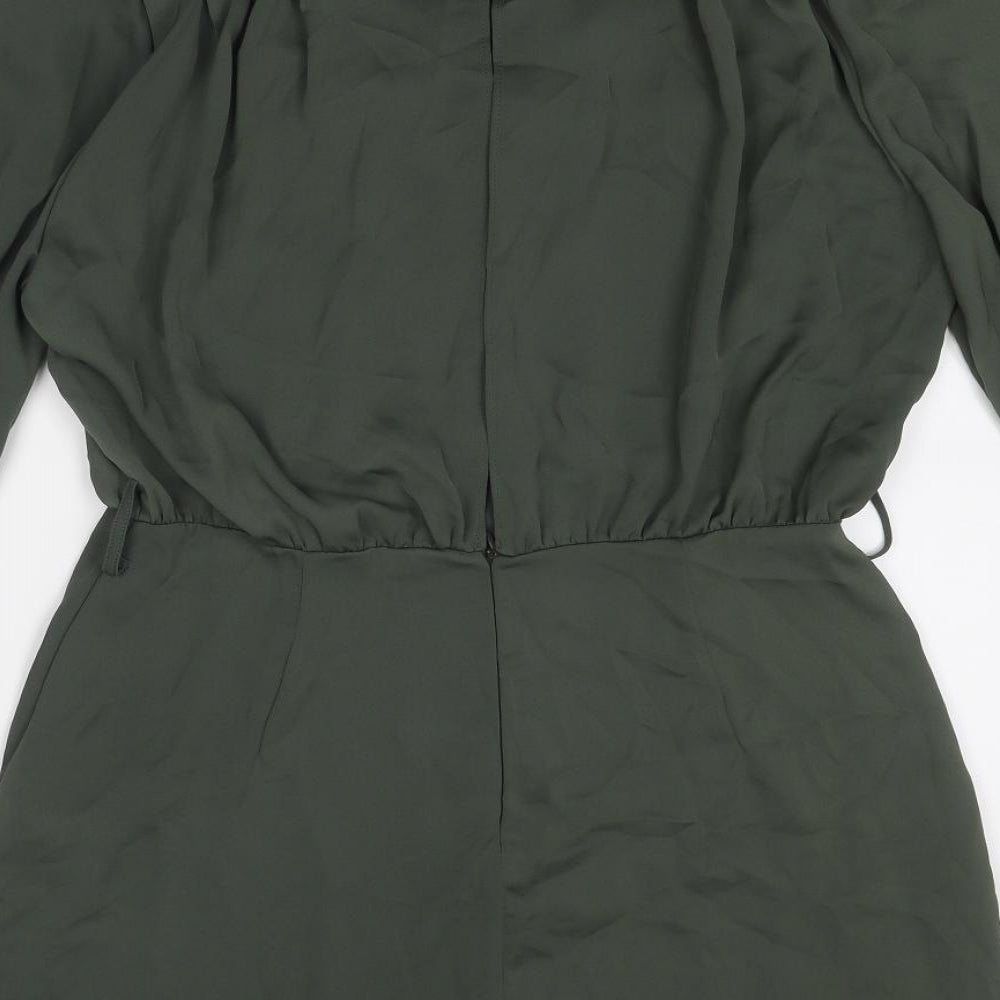 Zara Womens Green Polyester A-Line Size L Cowl Neck Zip