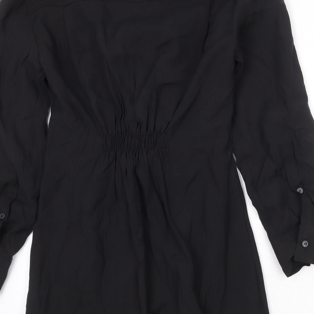 Zara Womens Black Polyester Shift Size M Collared Zip - Front Detail