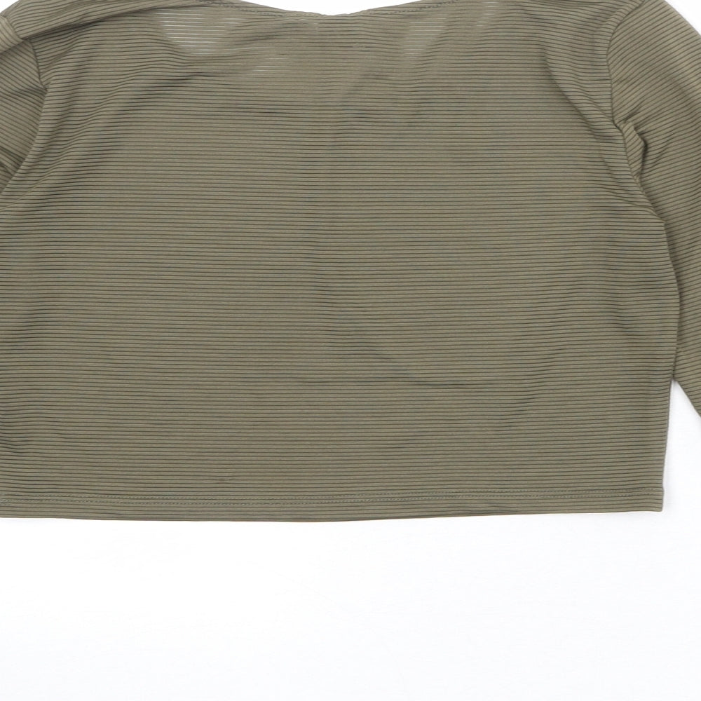 Divided by H&M Womens Green Polyester Cropped T-Shirt Size M Boat Neck - Ribbed