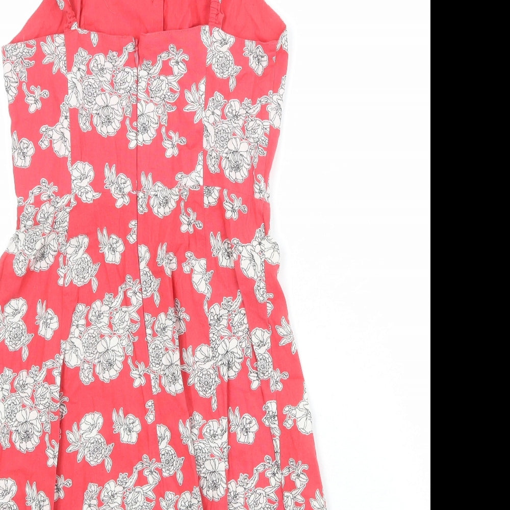 ASOS Womens Pink Floral 100% Cotton A-Line Size 6 Round Neck Button