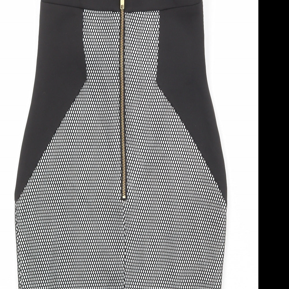 River Island Womens Black Geometric Polyester Shift Size 10 Square Neck Zip