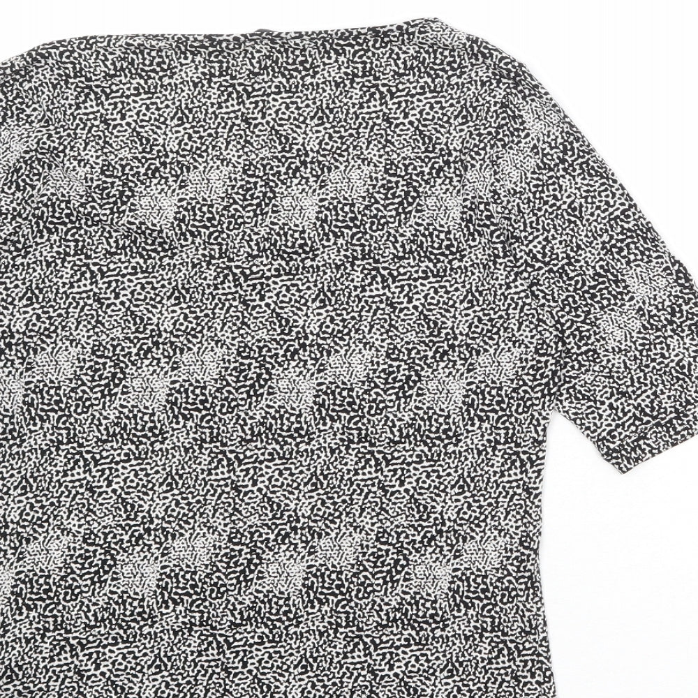 Marks & Spencer Womens Black Geometric Viscose Basic Blouse Size 8 Scoop Neck