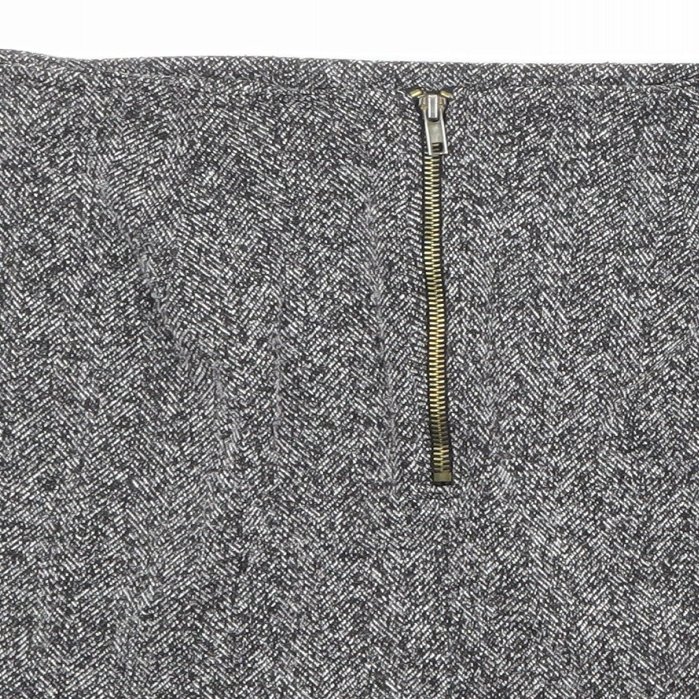Topshop Womens Grey Cotton A-Line Skirt Size 10 Zip