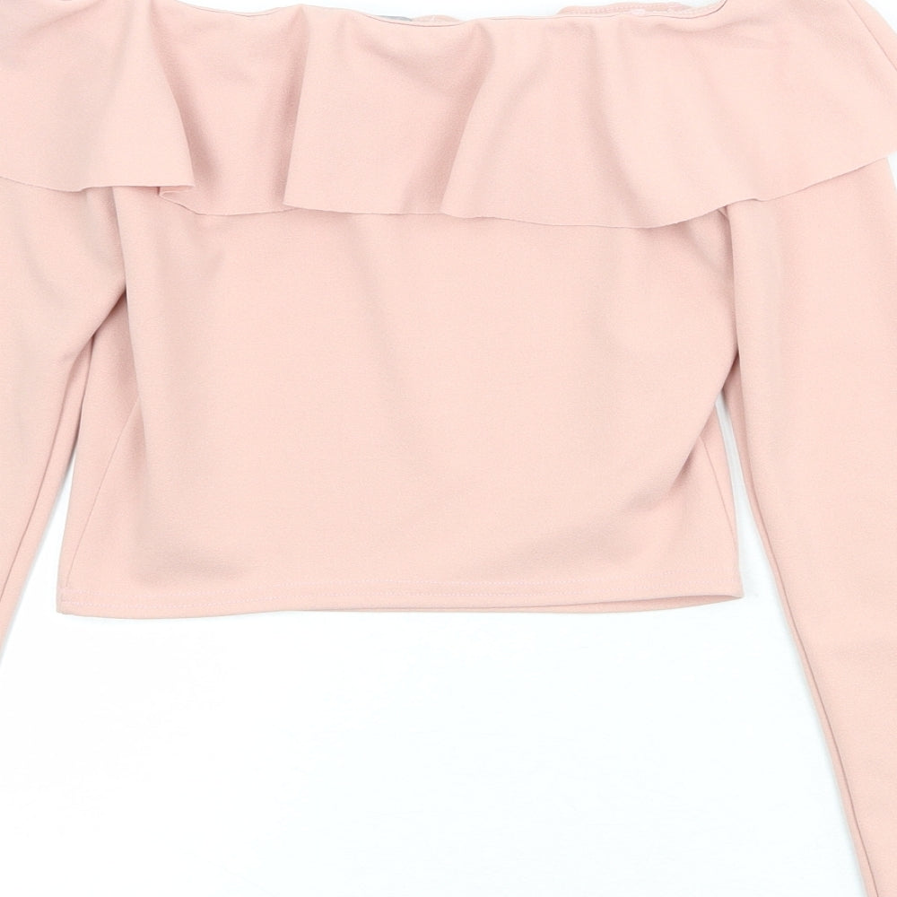 New Look Womens Pink Polyester Cropped Blouse Size 12 Round Neck