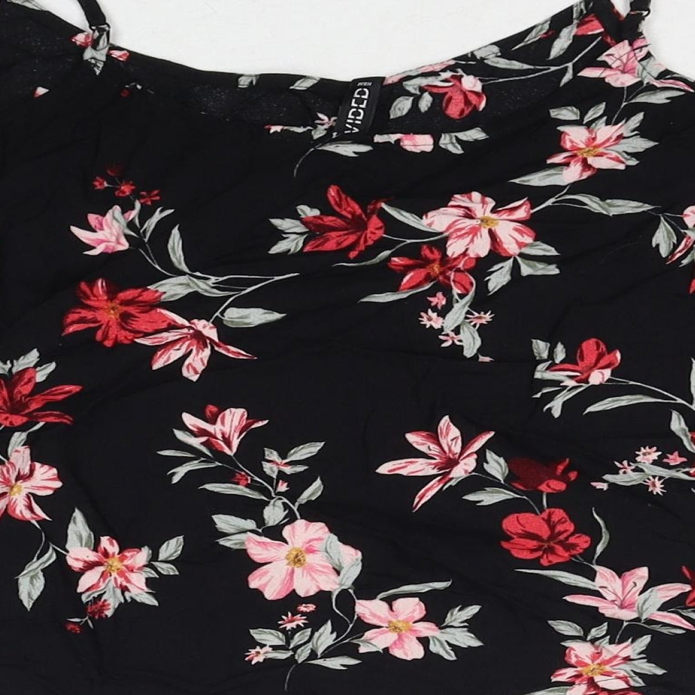 H&M Womens Black Floral Viscose Basic Tank Size 10 Round Neck