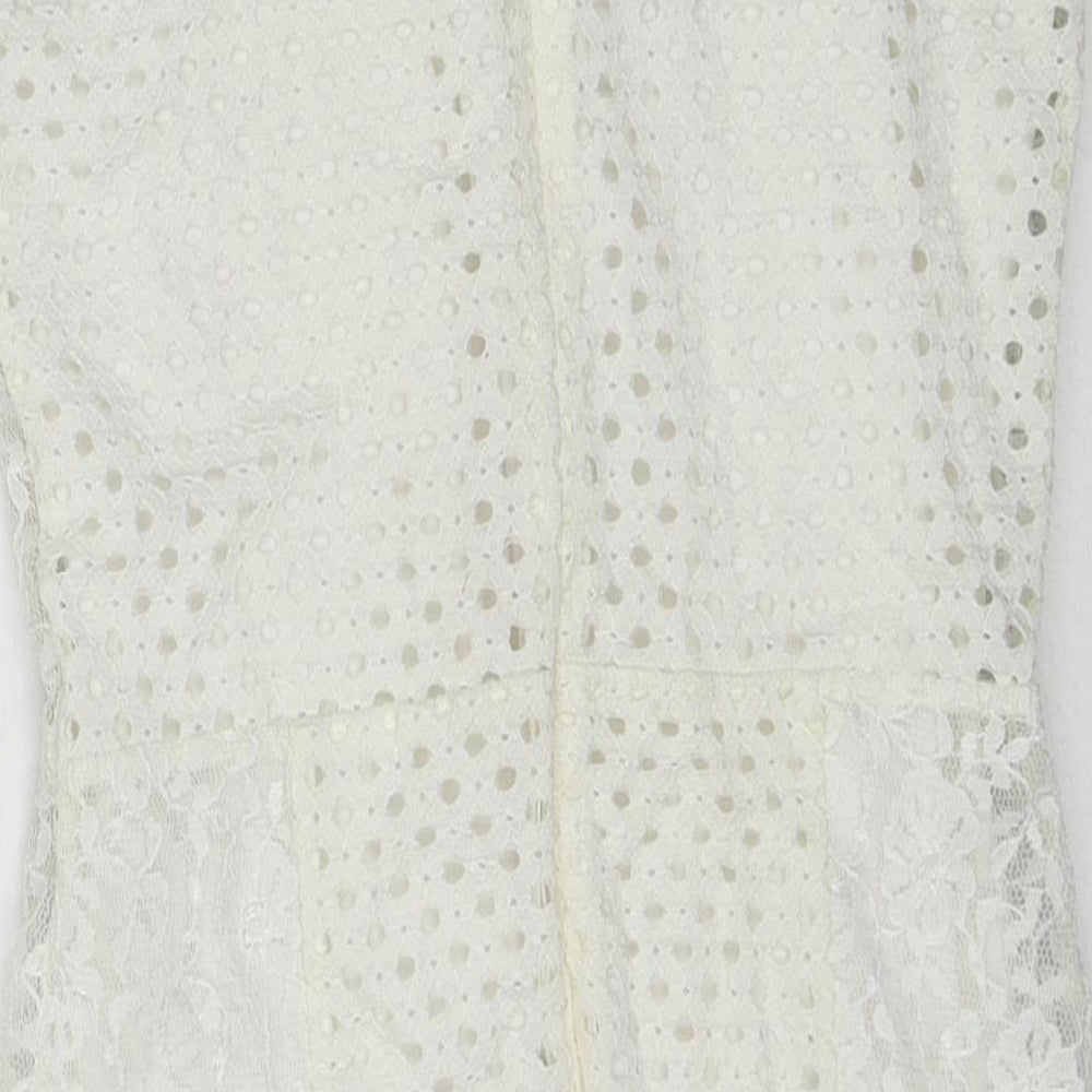 Topshop Womens White Geometric Polyamide Slip Dress Size 8 Square Neck Zip