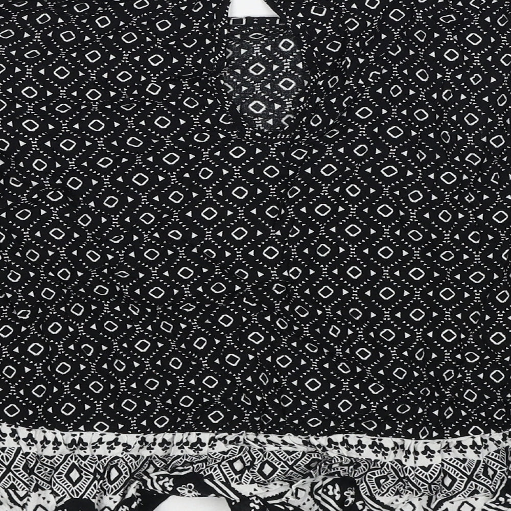 H&M Womens Black Geometric Viscose Basic Blouse Size 10 Round Neck