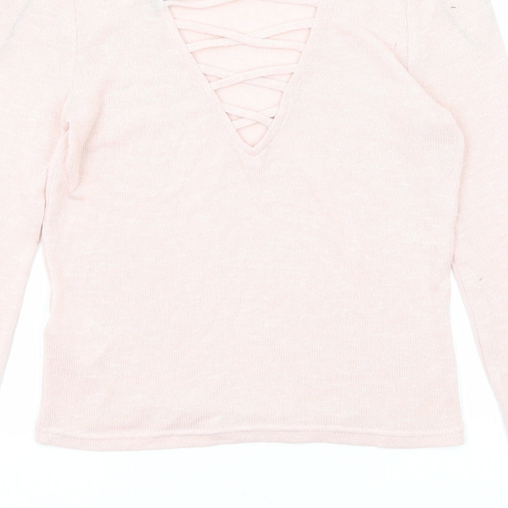 Divided by H&M Womens Pink Boat Neck Polyester Pullover Jumper Size S