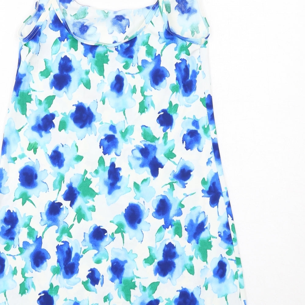 Marks & Spencer Womens Blue Floral Polyamide Tank Dress Size 10 Round Neck Pullover