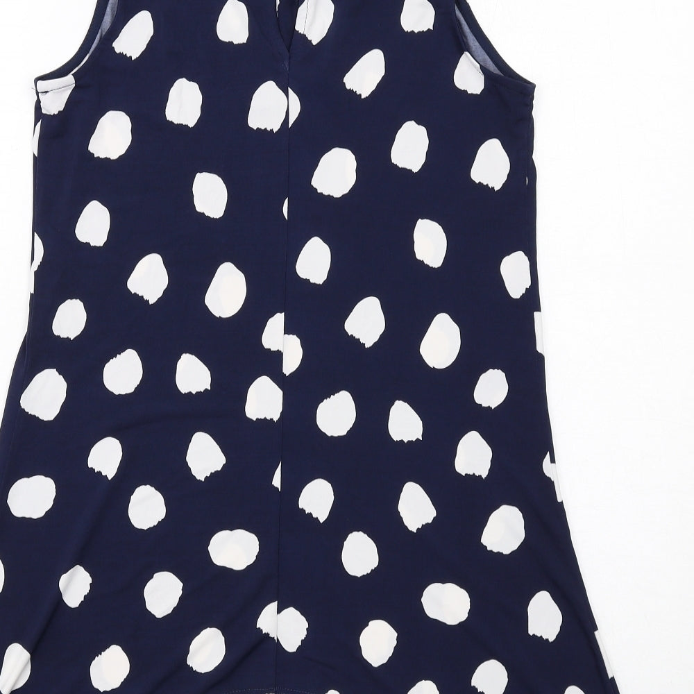 Roman Womens Blue Geometric Polyester Basic Tank Size 10 Mock Neck