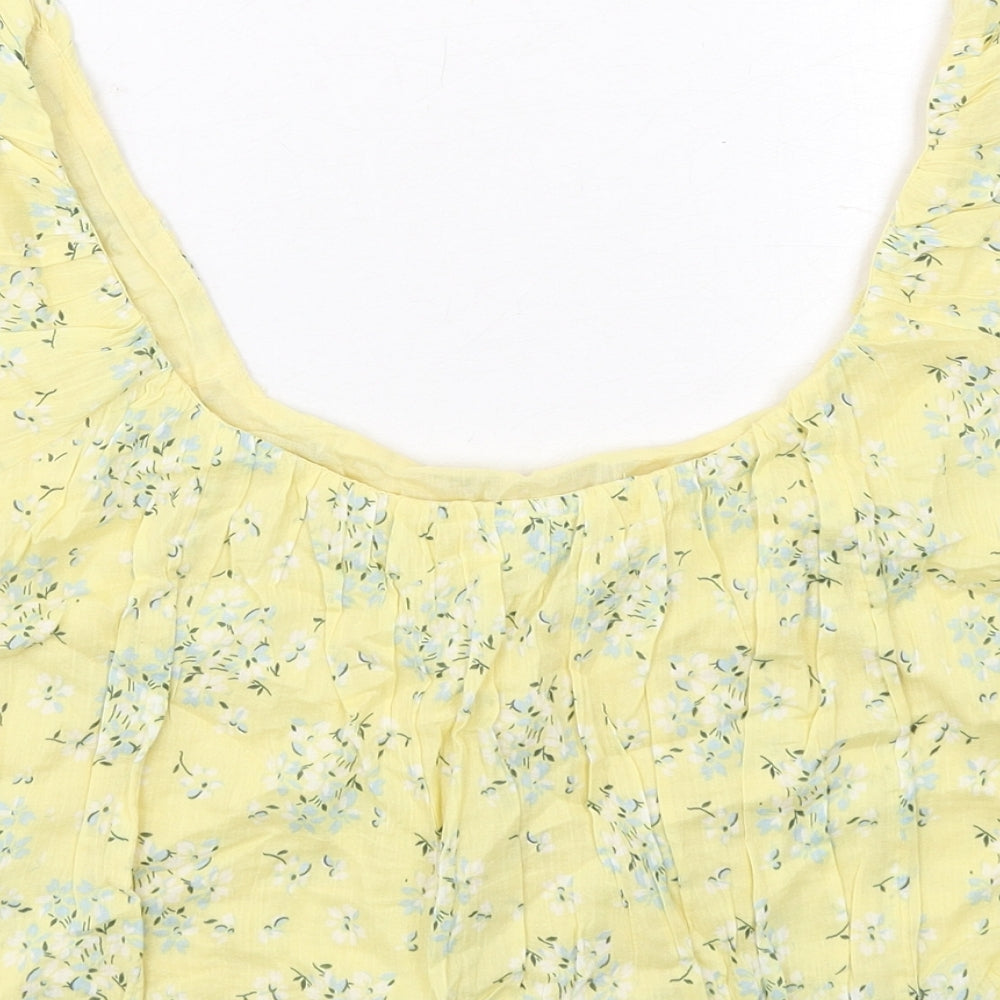 ASOS Womens Yellow Floral Cotton Cropped Tank Size 10 Round Neck