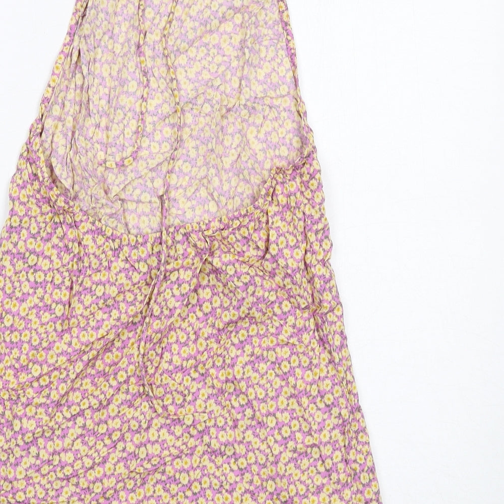 Motel Rocks Womens Purple Floral Viscose A-Line Size M Square Neck Tie