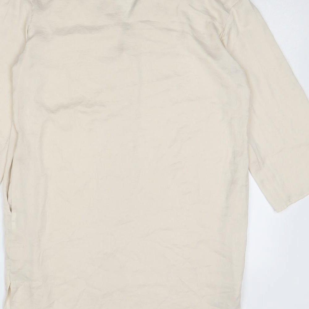 H&M Womens Ivory Polyester Kaftan Size 6 V-Neck Pullover
