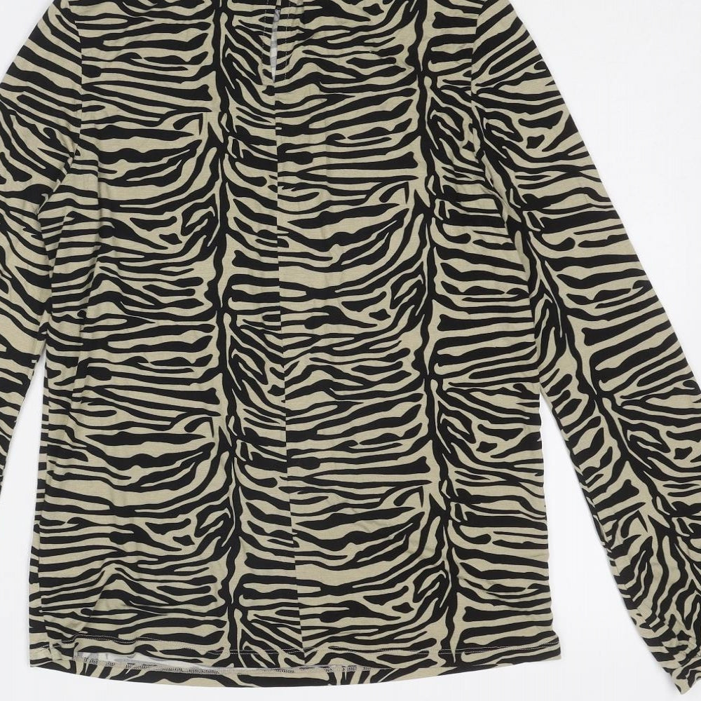 Soaked in Luxury Womens Beige Animal Print Viscose Basic T-Shirt Size S High Neck - Tiger Print