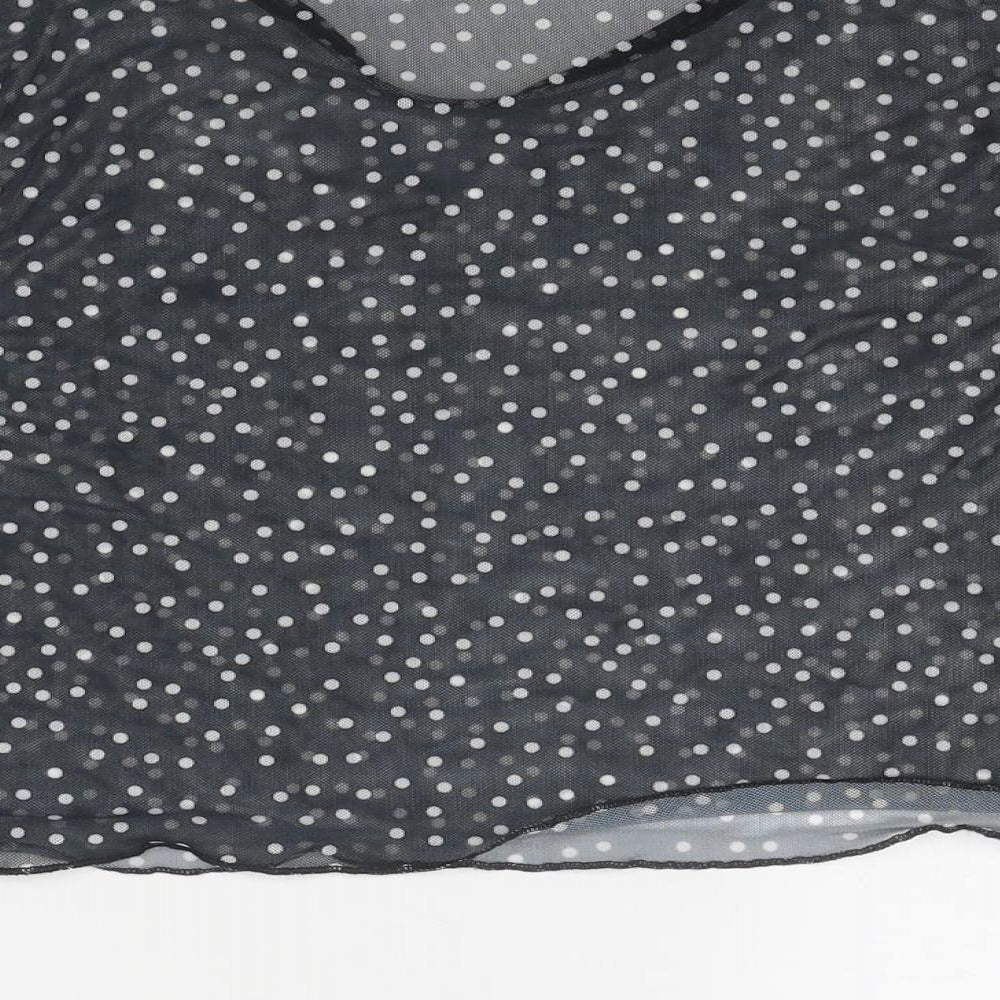 PRETTYLITTLETHING Womens Black Polka Dot Polyester Basic T-Shirt Size 10 Round Neck