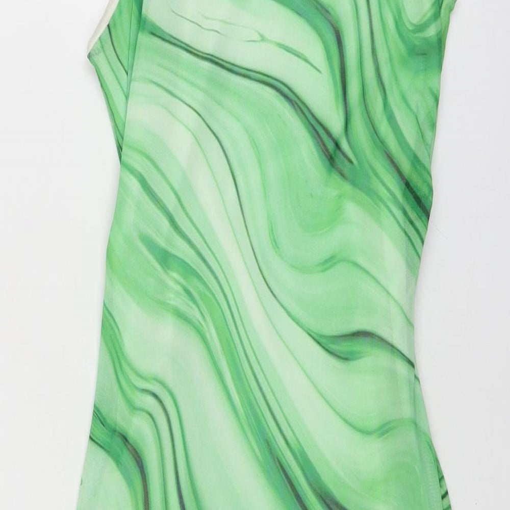 I SAW IT FIRST Womens Green Geometric Polyester Bodycon Size 4 Round Neck Pullover