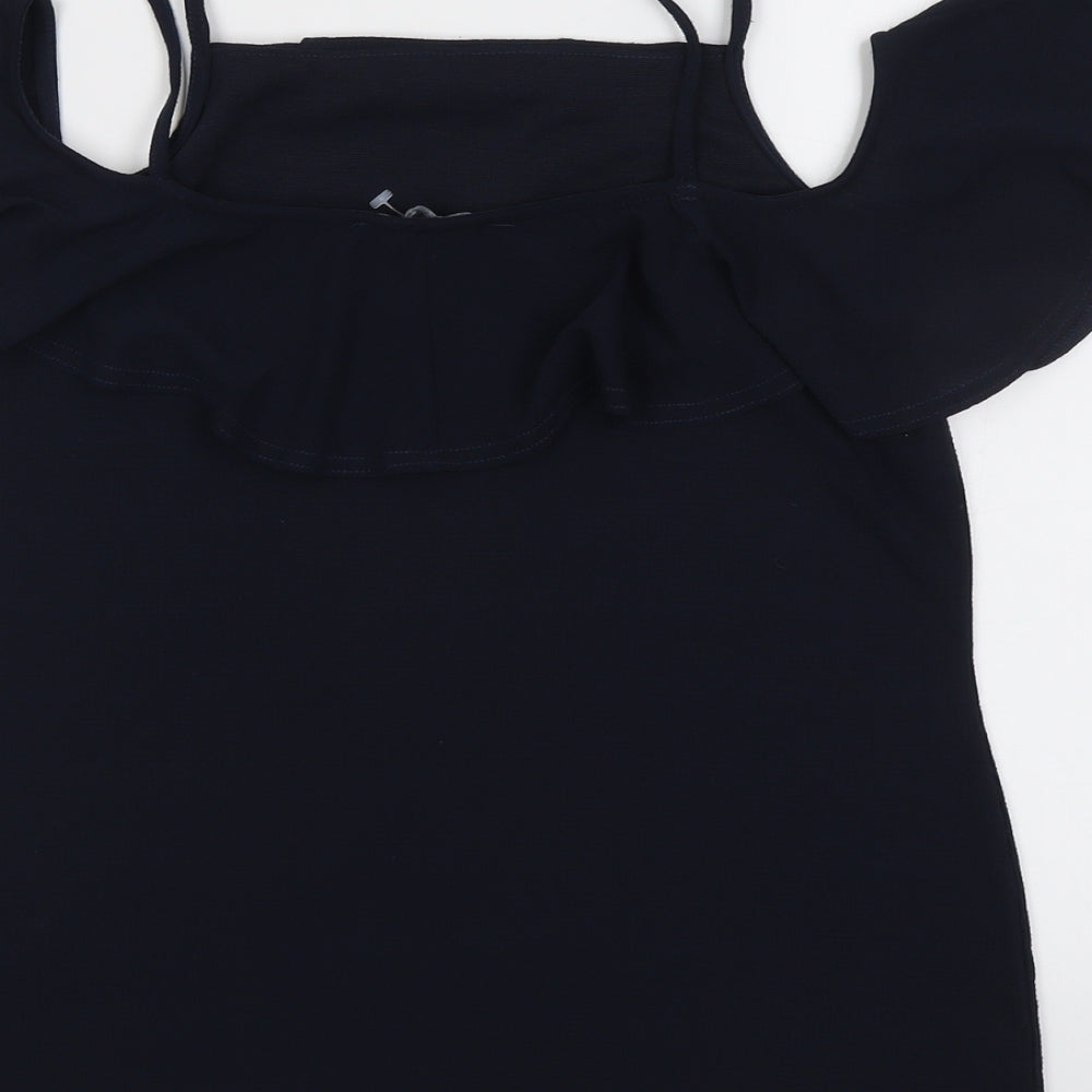 Dorothy Perkins Womens Blue Polyester Basic Blouse Size 12 Square Neck - Cold Shoulder Detail