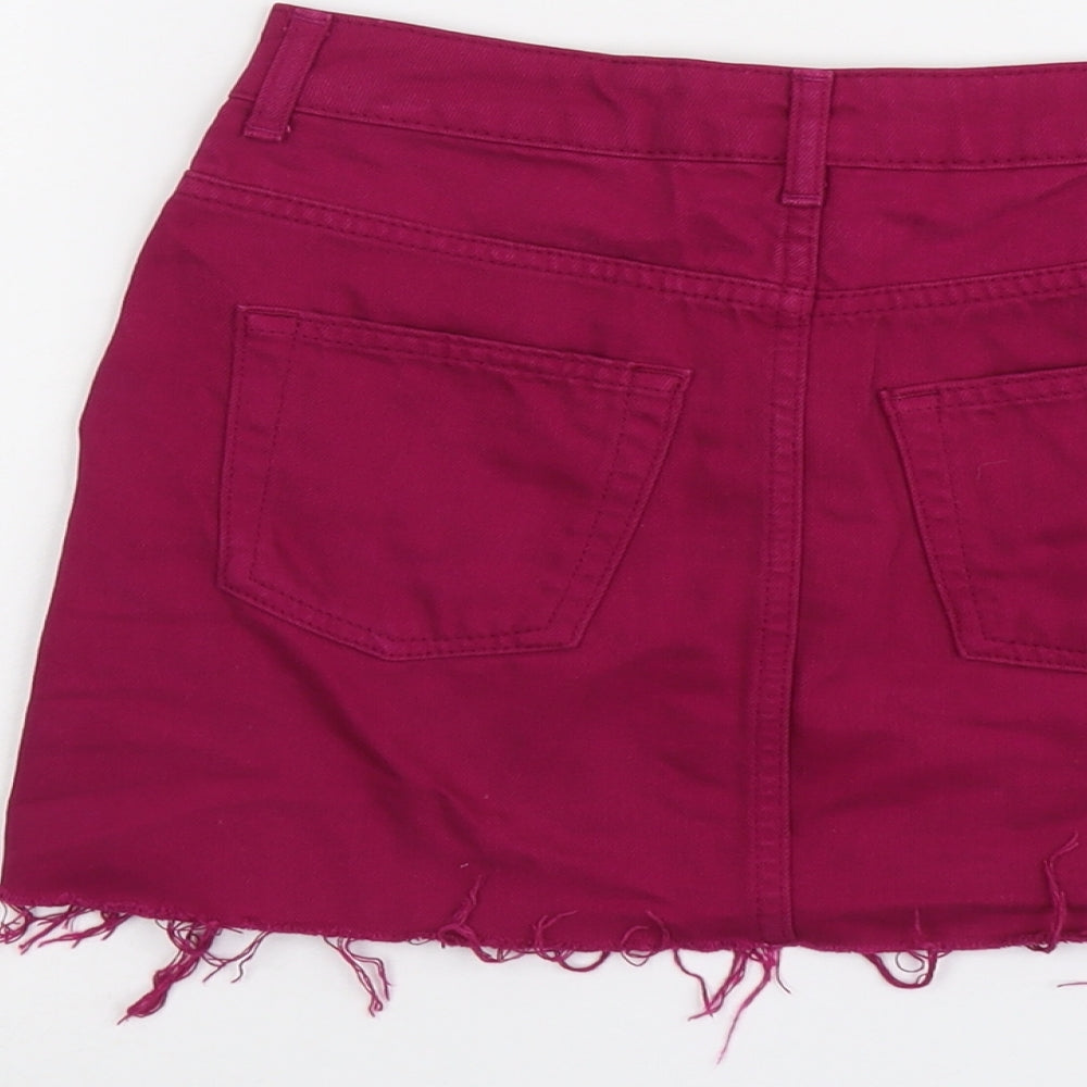 Topshop Womens Purple Cotton Mini Skirt Size 6 Button
