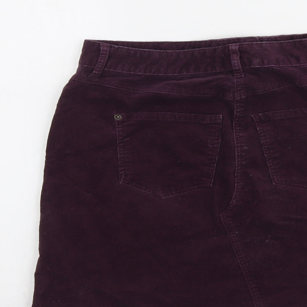Marks & Spencer Womens Purple Cotton A-Line Skirt Size 8 Button