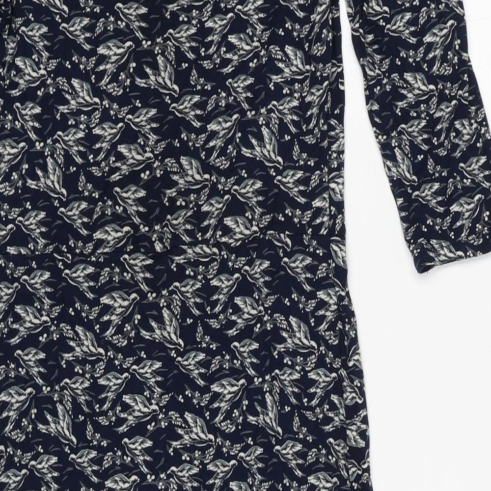 Warehouse Womens Blue Geometric Viscose A-Line Size 10 Round Neck Pullover