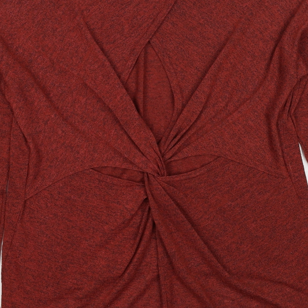 Miss Selfridge Womens Brown Round Neck Geometric Polyester Pullover Jumper Size 8 - Twist Detail
